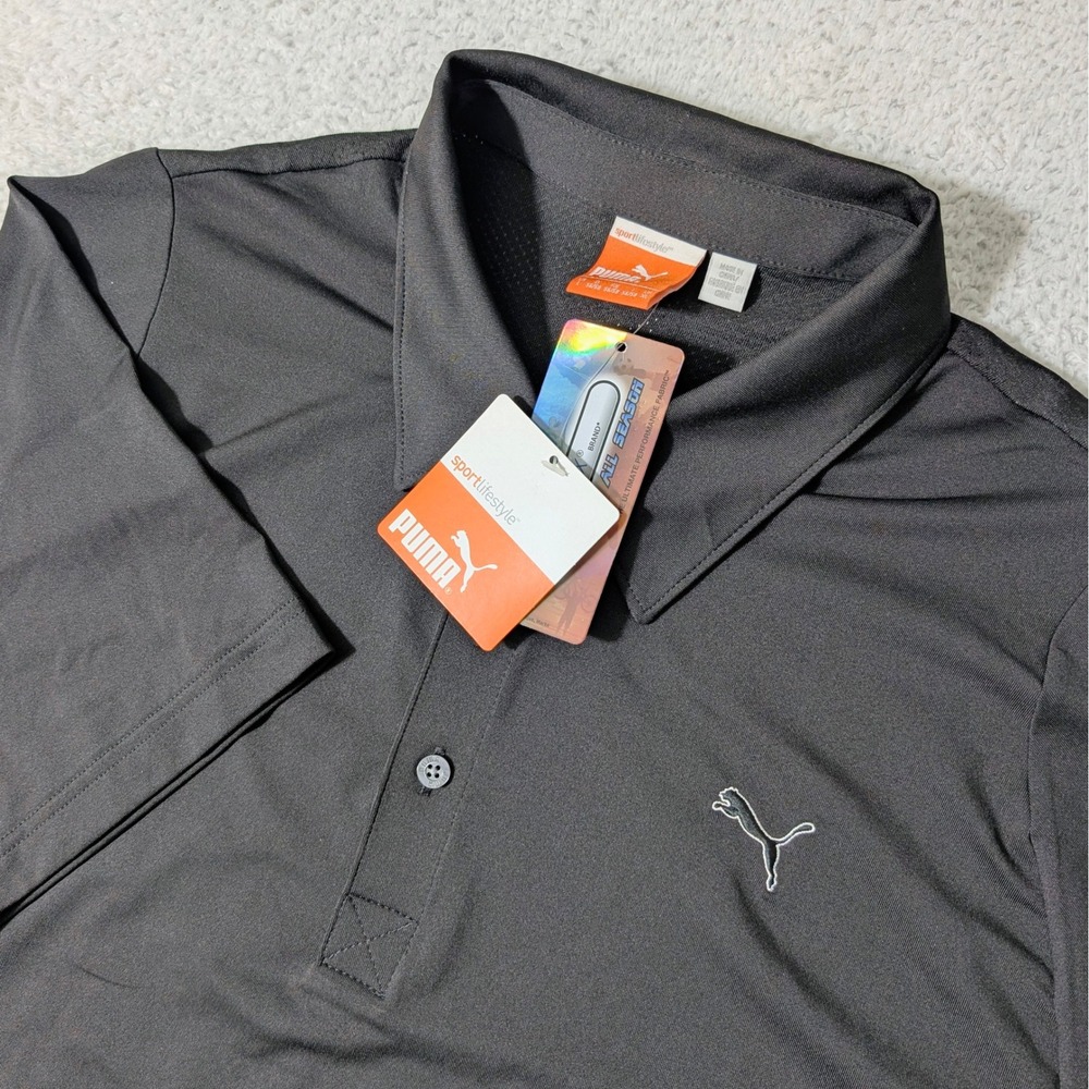 NEW! Puma Polo Mens L Black Stretch Golf Duo-Swing Mesh 19 Crimes 560194